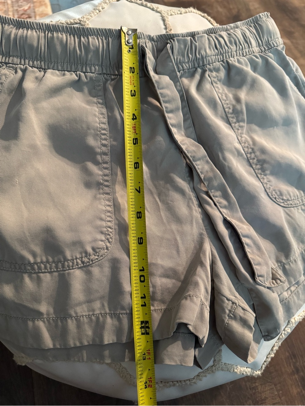 Women's Lightweight Elastic Waist Drawstring Shorts - Light Greenish/Beige - Picture 6 of 6